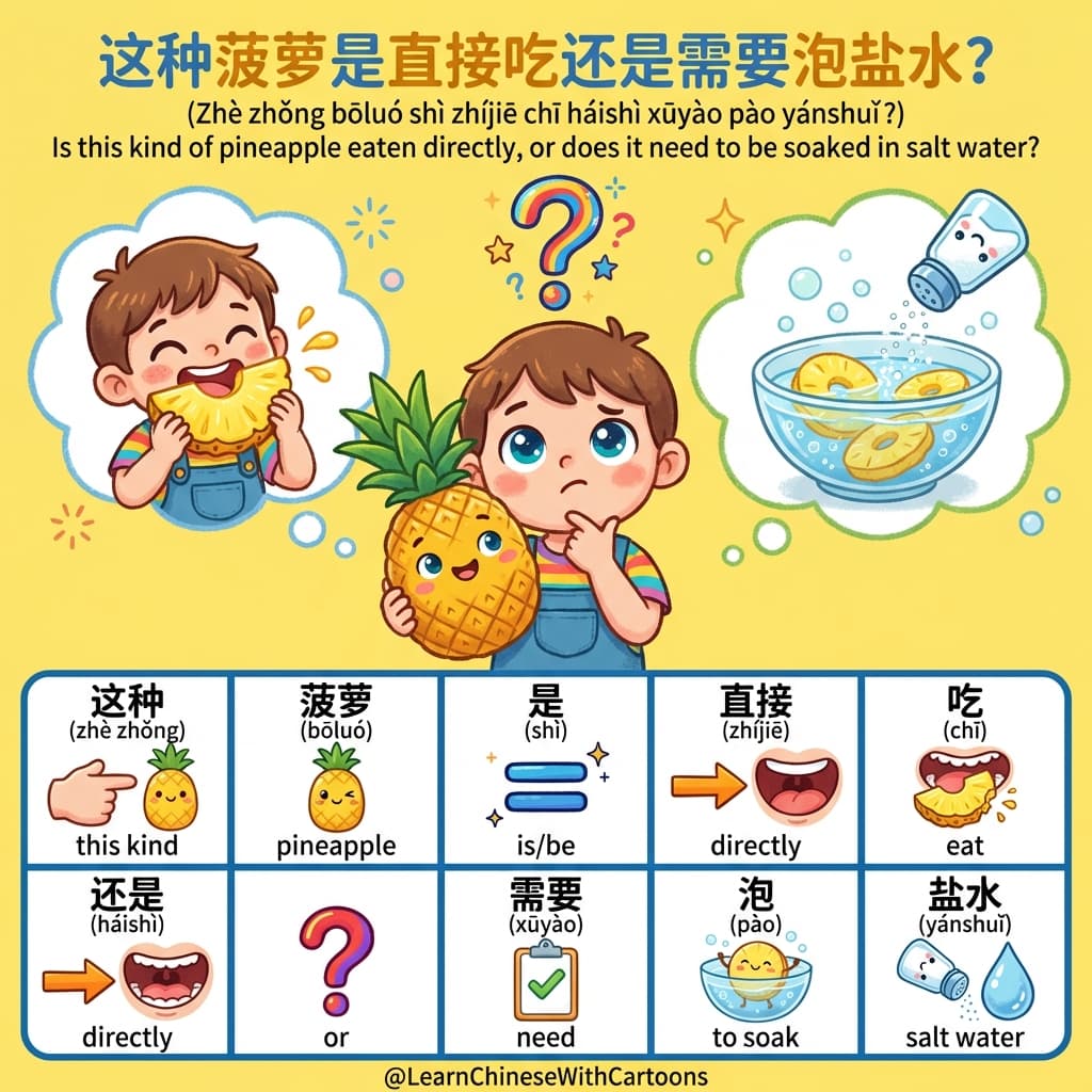 A colorful illustration of a tropical night market with pineapples and lanterns.